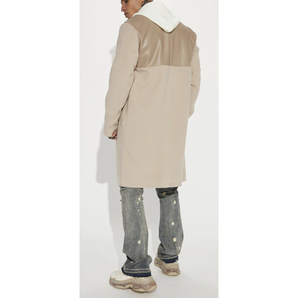 NWT Nova Men Fashion Nova Always Daring Mixed Media Coat Taupe XL Oversized - Picture 7 of 10